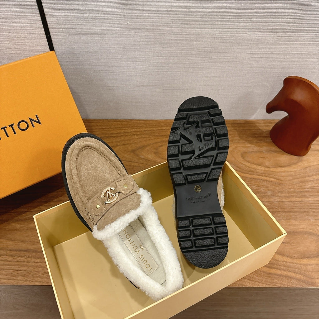 LV District Flat Loafer Dark Khahi Wool Suede 594853