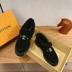 LV District Flat Loafer Black Wool Suede 594854