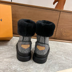 LV 2026 Cortina Ankle Boot Black Silver Sequin Wool 594928