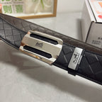 HM Belt 38mm Black Calfskin Leather Sliver Buckle 619595