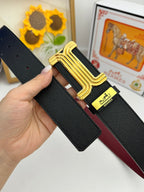 HM Belt 38mm Black Red Cowhide Leather Gold Buckle 619014