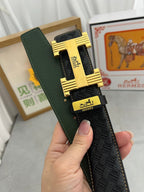 HM Belt 38mm Black Cowhide Leather Gold Buckle 618971