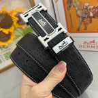 HM Constance Belt 38mm Black Cowhide Sliver Buckle 619788