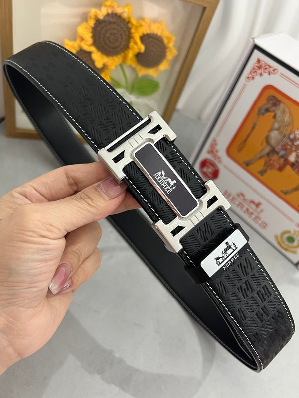 HM Constance Belt 38mm Black Cowhide Sliver Buckle 619788