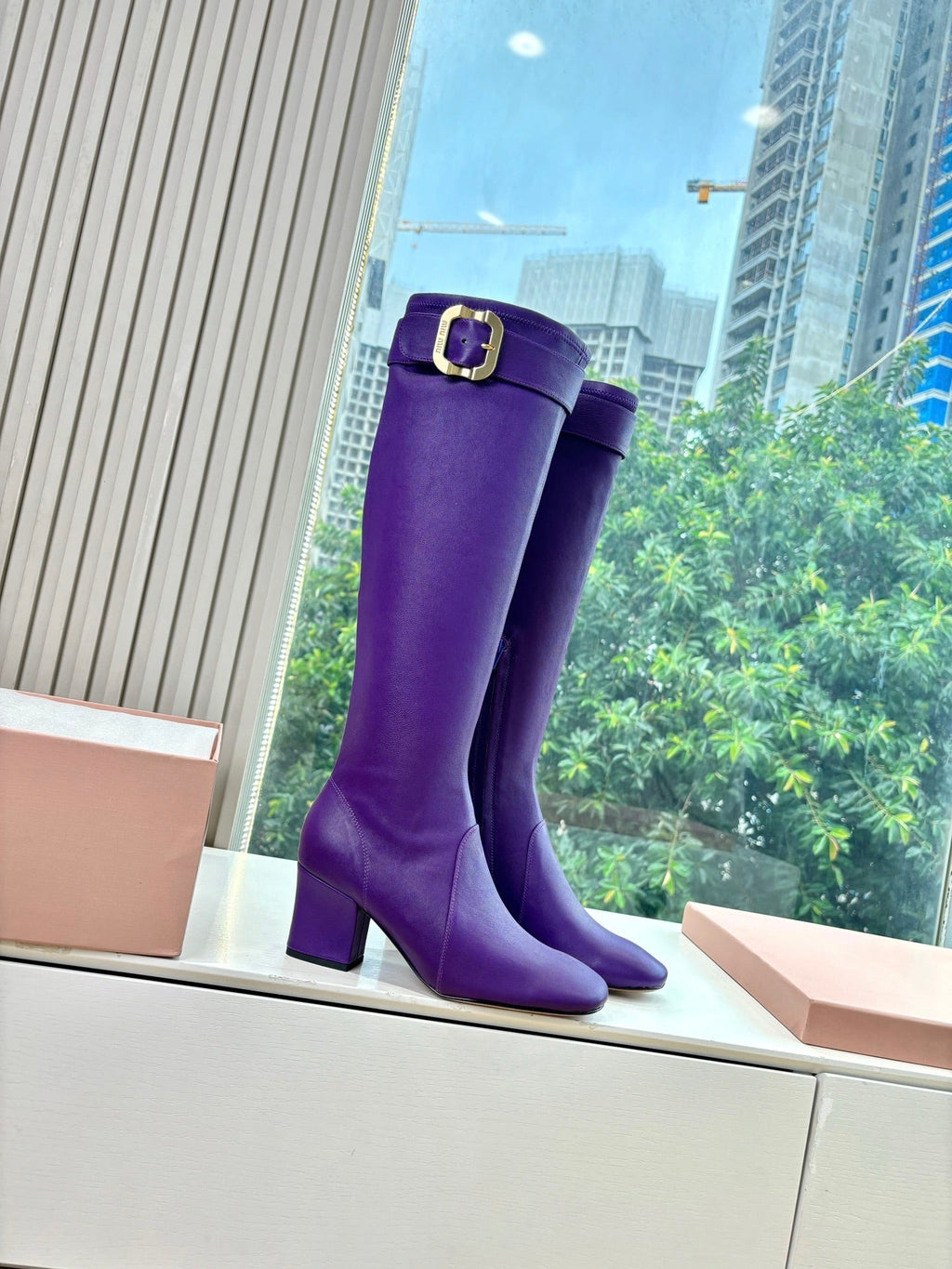 Miu Boots With Buckle Purple Nappa Leather 506635