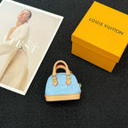 LV Alma Bag Charm Blue mix Beige Cowhide Canvas