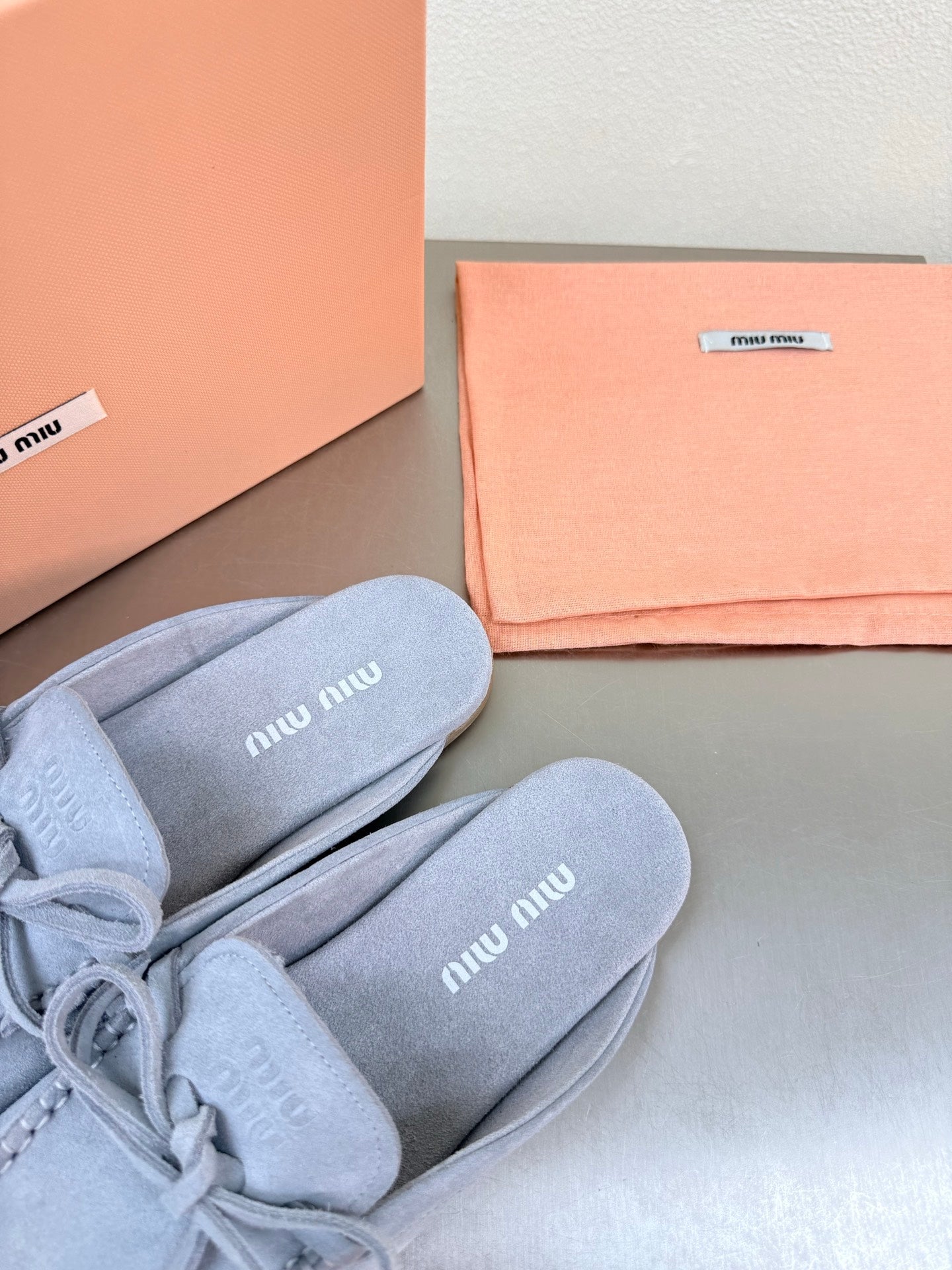 Miu Logo Mule Light Blue Suede 693523
