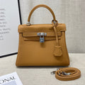 HM Kelly 25cm Brown Togo Leather Silver Hardware