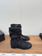 CC 25b Camellia Flower Short Boots 40mm Black Mesh & Frabic 429749
