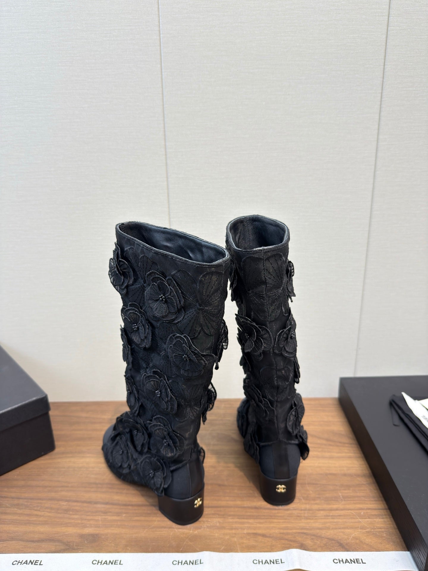 CC 25b Camellia Flower Long Boots 40mm Black Mesh & Frabic 429750