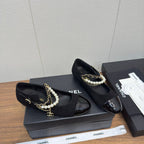 Chanel 25 Mary Jane Ankle Chain Ballet Flat black Suede Cowhide 465597