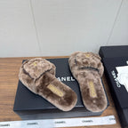 Chanel 25 Slipper Brown Smooth Lambwool 465600