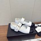 CC 26s Marry Jane Flat 2.5cm White Black Cowhide 632182