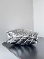 CRUSH SMALL TOTE BAG 26 IN SILVER QUILTED CALFSKIN SILVER HARDWARE