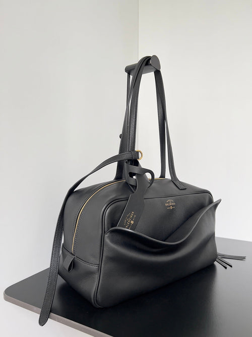 Balenciaga Carrie Bowling Ball Bag Black Lambskin