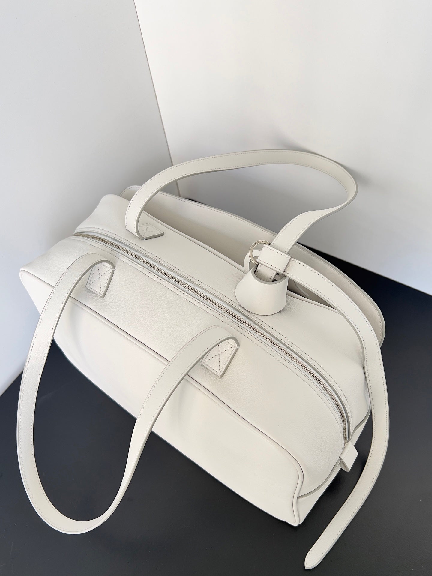 Balenciaga Carrie Bowling Ball Bag White Lambskin