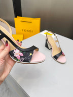 Fendi 26s Arco 9cm Black Pink Cotton Cowhide 675964