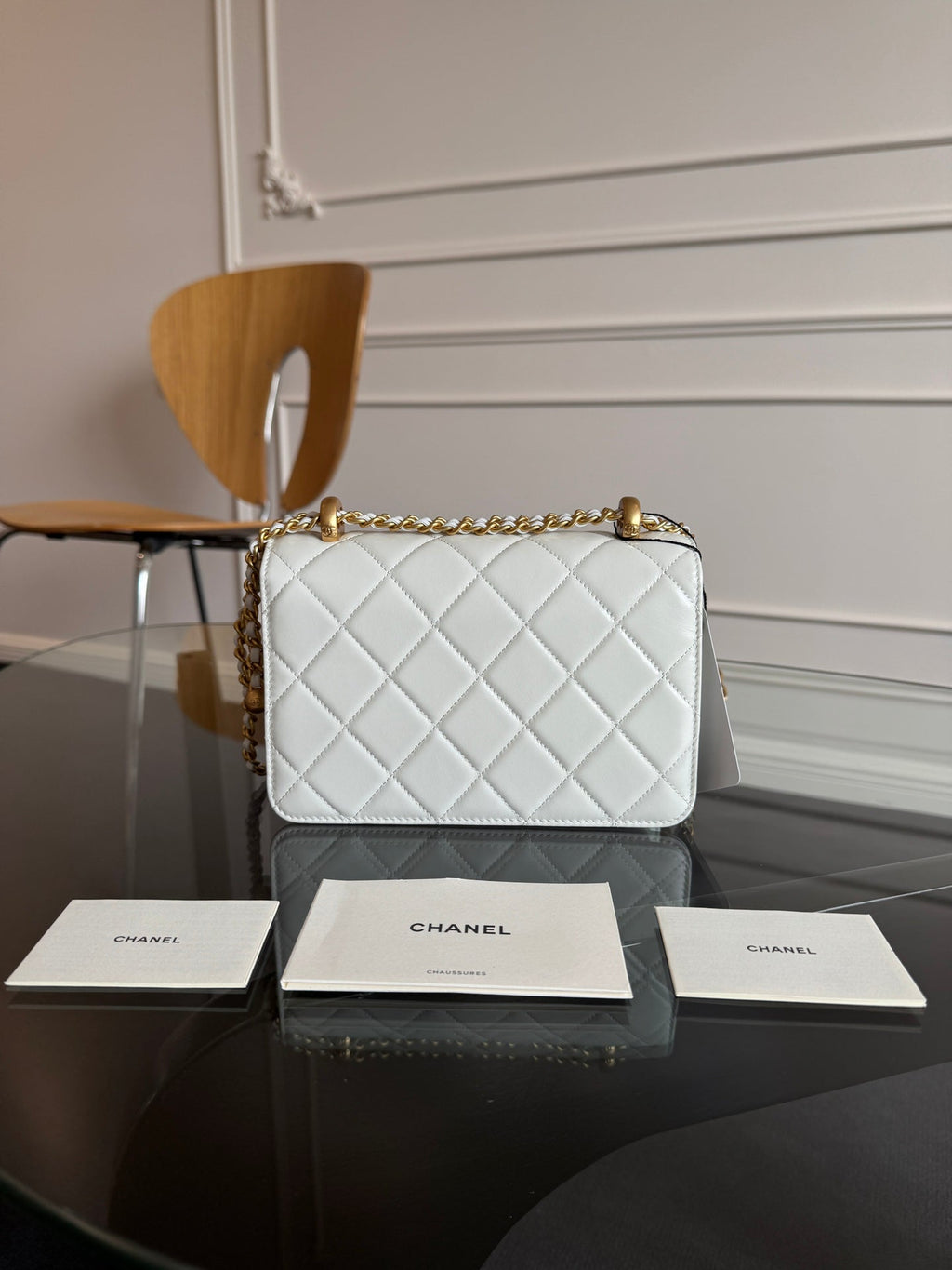 Mini Flap 19cm White Lambskin Gold Hardware