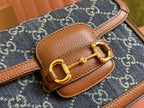 Gucci Horsebit Bag 20cm Blue mix Brown Leather Canvas 244253