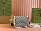 Gucci Horsebit Bag Ebony mix White Leather Canvas 244256