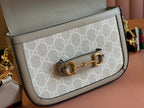 Gucci Horsebit 20.5 Bag Beige mix White Leather Canvas 244257