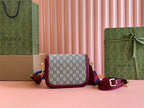 Gucci Horsebit Bag Ebony mix Rosso Ancora Red Leather Canvas 244259