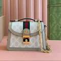 Gucci Ophidia 17.5cm Bag Beige White Canvas Leather 248488