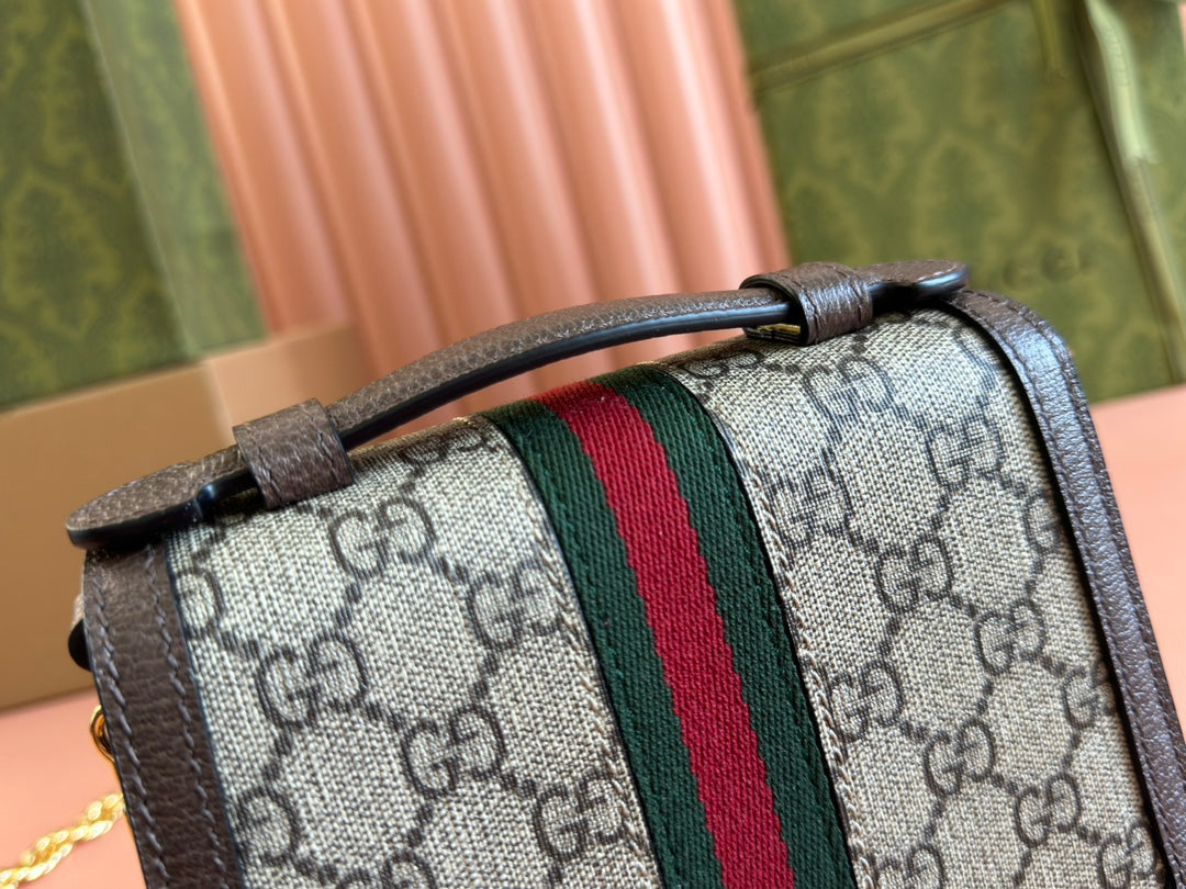 Gucci Ophidia 17.5cm Bag Ebony Brown Canvas Leather 248489