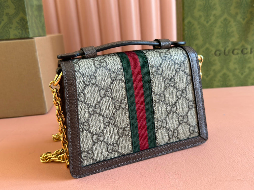 Gucci Ophidia 17.5cm Bag Ebony Brown Canvas Leather 248489