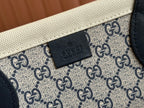 Gucci Medium Tote Bag Blue White Leather Canvas 248186