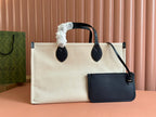 Gucci Medium Tote Bag Blue White Leather Canvas 248186