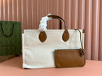 Gucci Medium Tote Bag Brown White Leather Canvas 248187