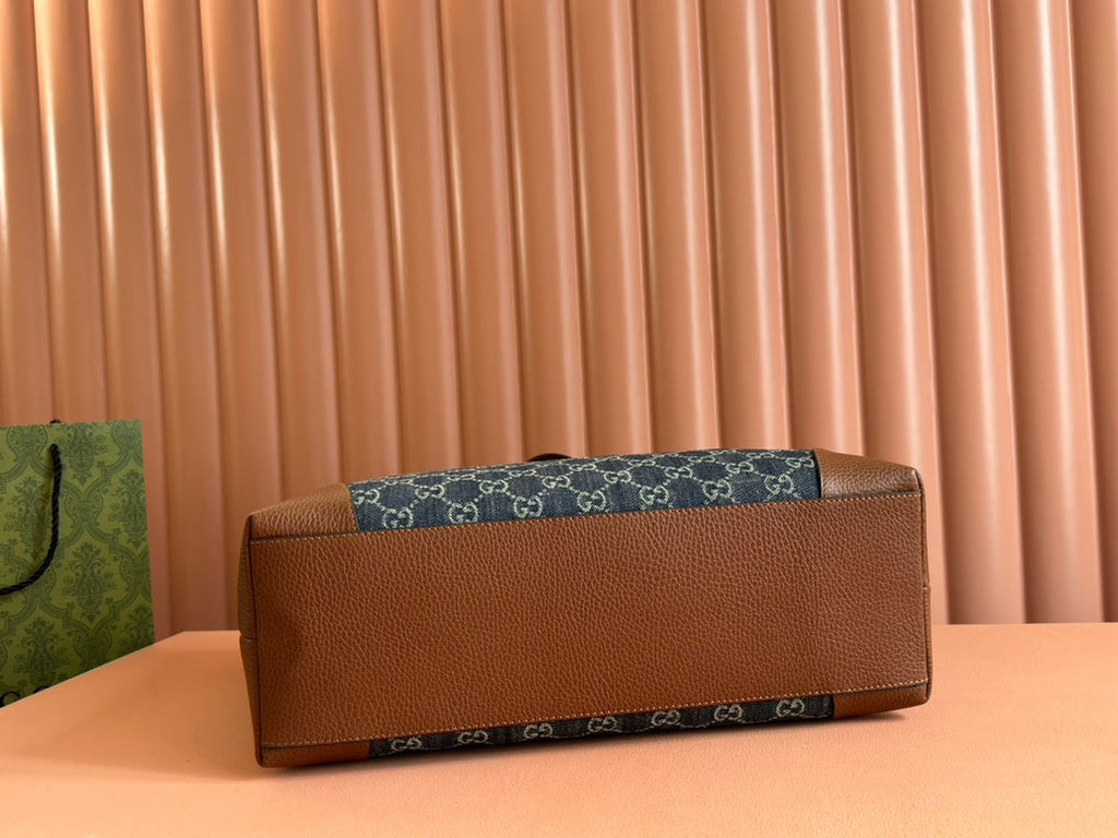 Gucci Ophidia 38cm Bag Blue Brown Leather Canvas 244458