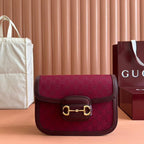 HORSEBIT 1955 SHOULDER BAG 25 IN WINE RED CANVAS AND CALFSKIN GOLD HARDWARE