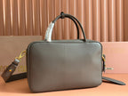 BEAU TOP HANDLE BAG 34 IN DARK GREY SMOOTH CALFSKIN