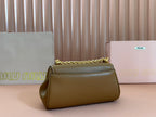 CHAIN SHOULDER BAG 24 IN PEANUT BROWN PATENT SMOOTH CALFSKIN