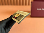 Gucci Ophidia Card Holder Wallet Beige Ebony Canvas Leather 239964