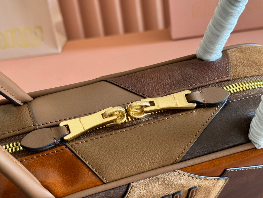 Miu Patchwork Bag 28 Brown Leather 239790