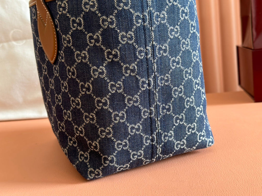 Gucci Totissima 22cm Tote Bag Blue mix Brown Denim Leather 248432