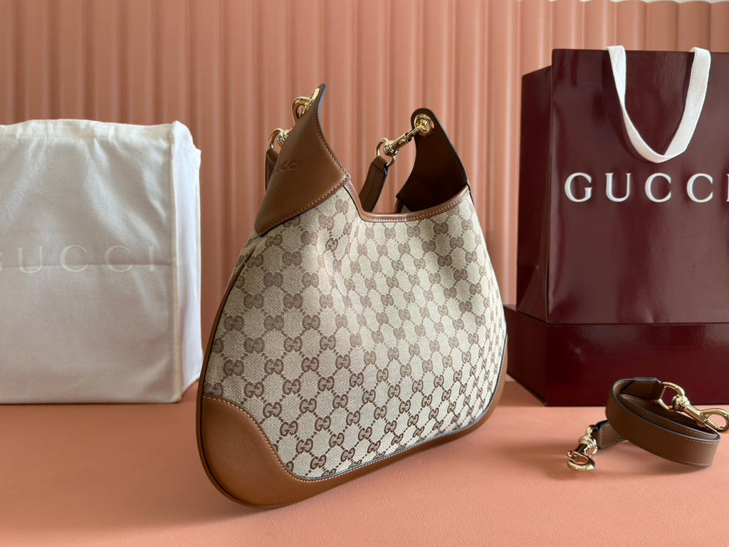 Gucci Body Double Lock Handbag Brown mix Beige Canvas Leather 244513
