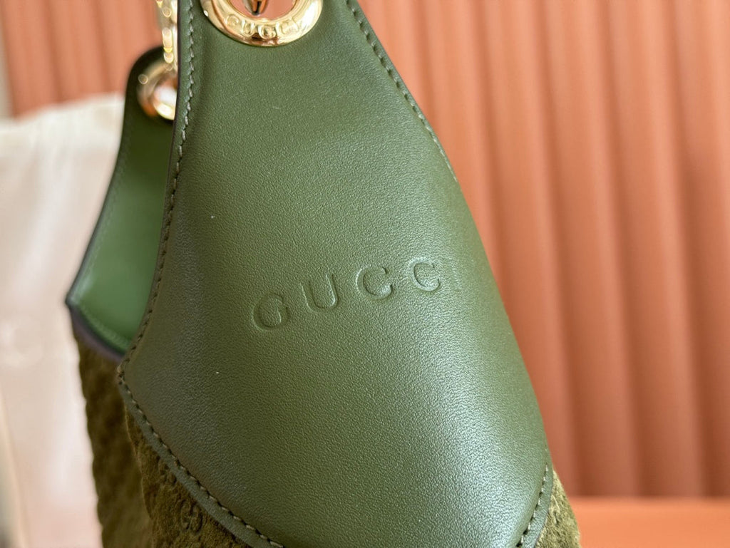 Gucci Body Double Lock Handbag Green Velvet Embossed Leather 244511