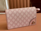 Gucci Emblem Mini Shoulder Bag Pink Canvas Leather 244541