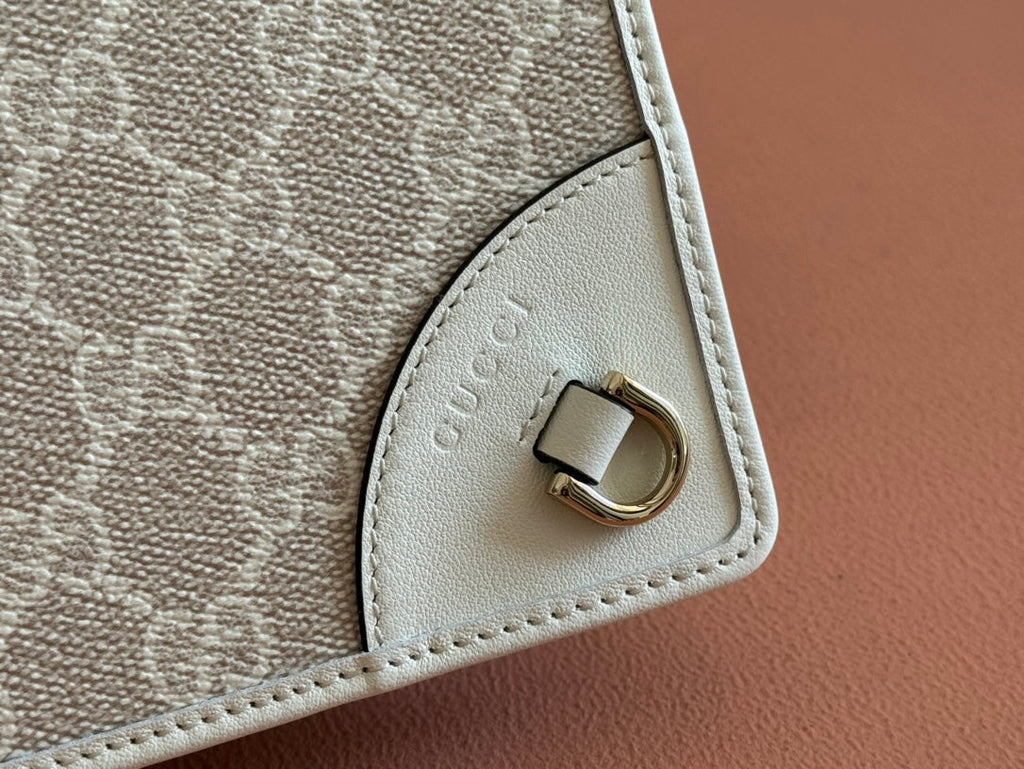 Gucci Emblem Mini Shoulder Bag Beige Canvas Leather 244542