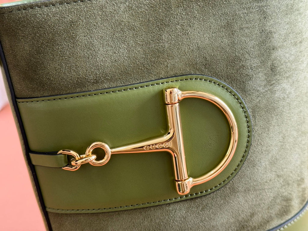 Gucci 73 Mini 20cm Bucket Bag Green Suede Leather 244449
