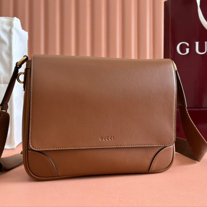 Gucci Emblem Crossbody Bag Brown Calfskin 248360