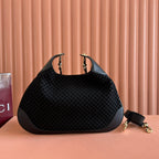 Gucci Body Double Lock Handbag Black Velvet Embossed Leather 248133