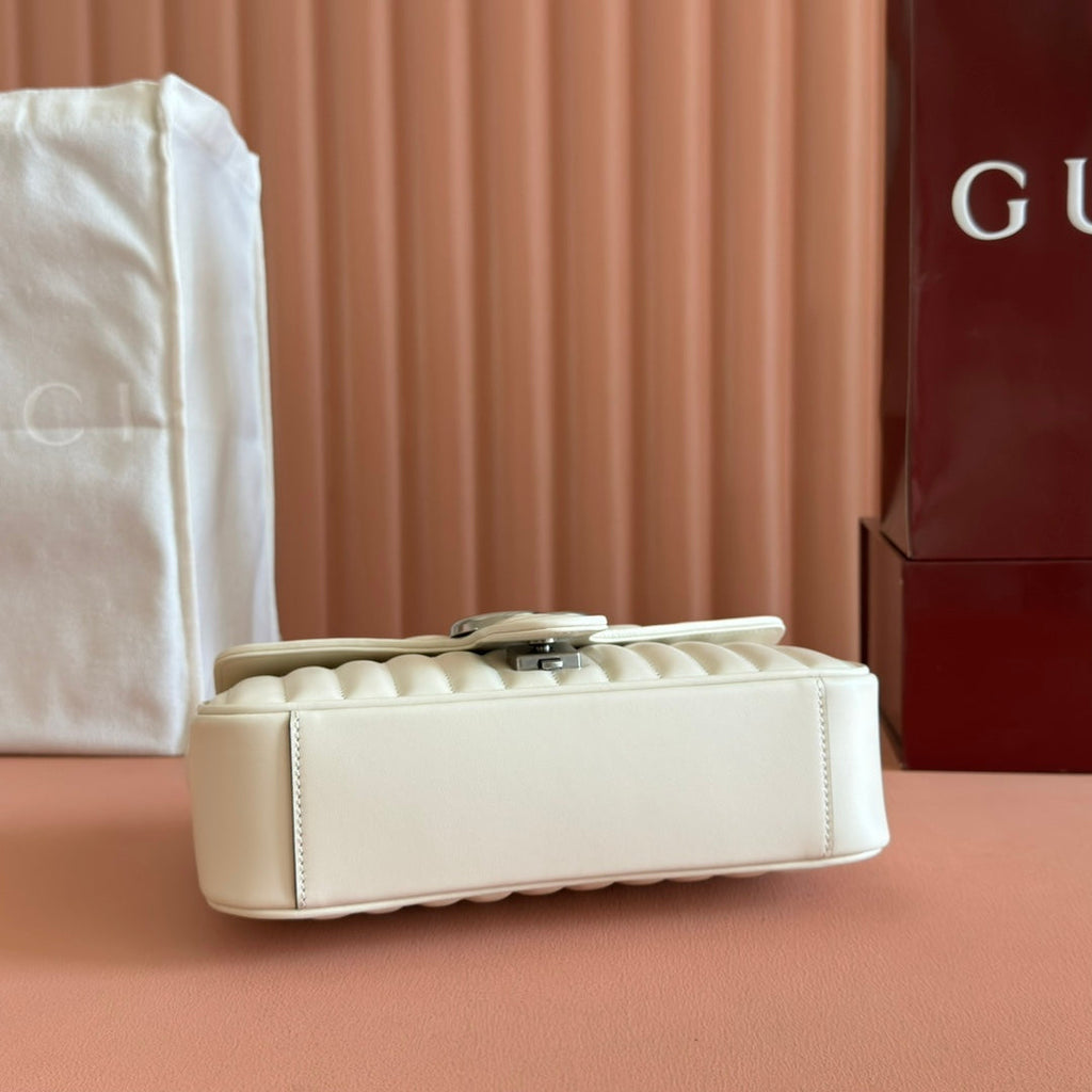 Gucci GG Marmont 26 Bag with Silver Hardware White Calfskin 248240