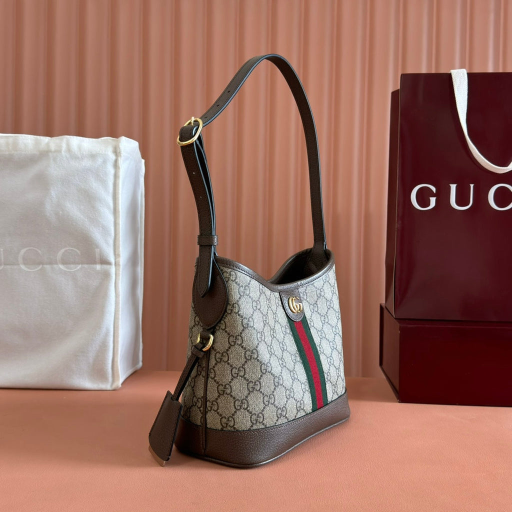 Gucci Ophidia 23cm Bag Ebony Brown Canvas Leather 248270