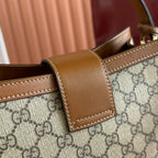 GG Padlock Medium Top Handle Bag Beige Brown Leather Canvas