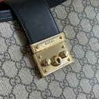 GG Padlock Large Top Handle Bag Beige Black Leather Canvas